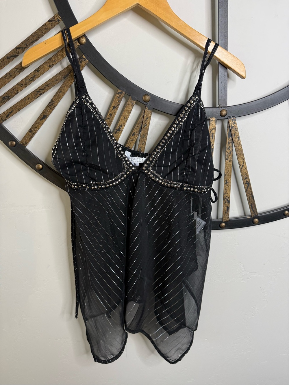 Live 4 Truth Black Sheer Beaded Pinstripe Top